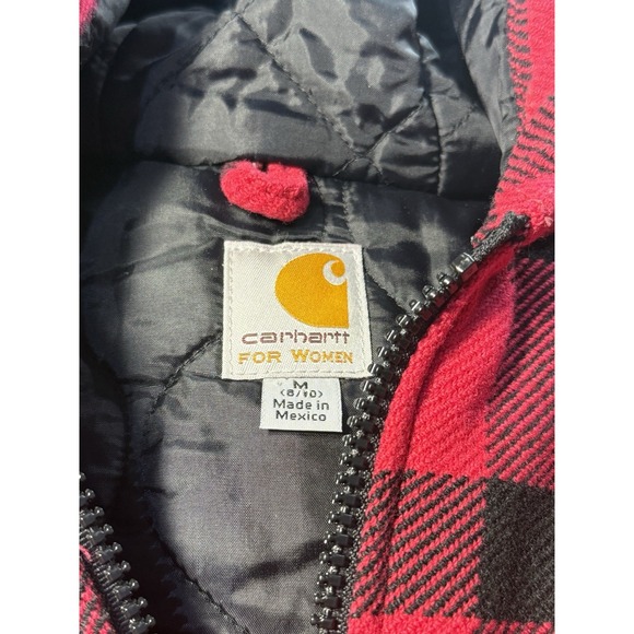 VTG Carhartt Active Jacket Bomber Coat Plaid hooded jacket LADIES Medium - Picture 3 of 11